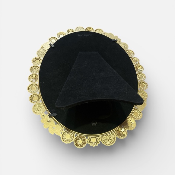 Pier 1 Imports Standing Oval Vintage Bronze Mirror w/ Pearl & Clear Gem Accents. - Picture 3 of 4